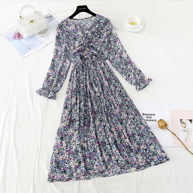 New lace up pleated waist for slim Pleated Chiffon Skirt  4712