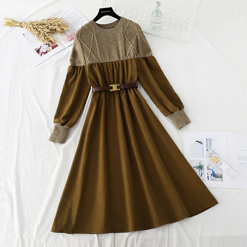 New Korean style stitched lace up with a slim waist and a dress inside  4561