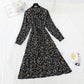 New long sleeved chiffon skirt sweet waist slim gentle wind Floral Dress  4546