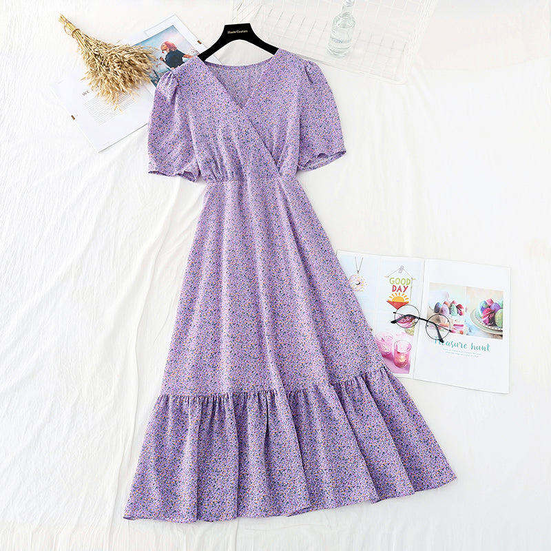 New chiffon skirt, slim waist in summer, French gentle long skirt  4616