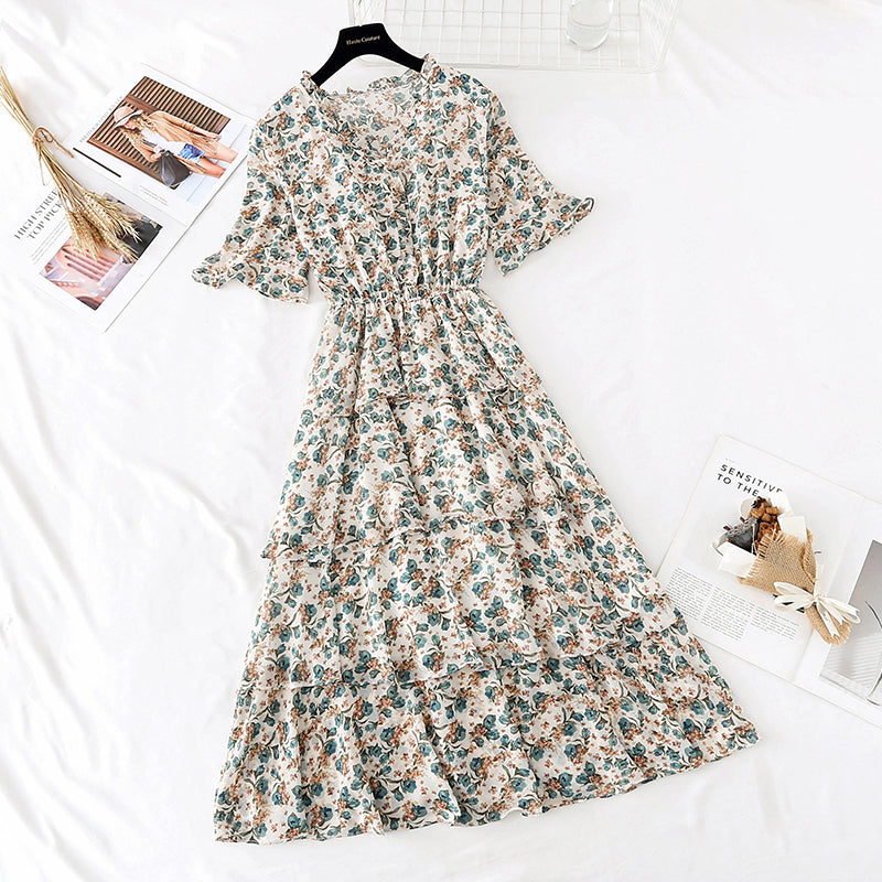 Die neue Taille ist schmal, französischer Retro-Chiffon-Kuchen-Langrock 4602