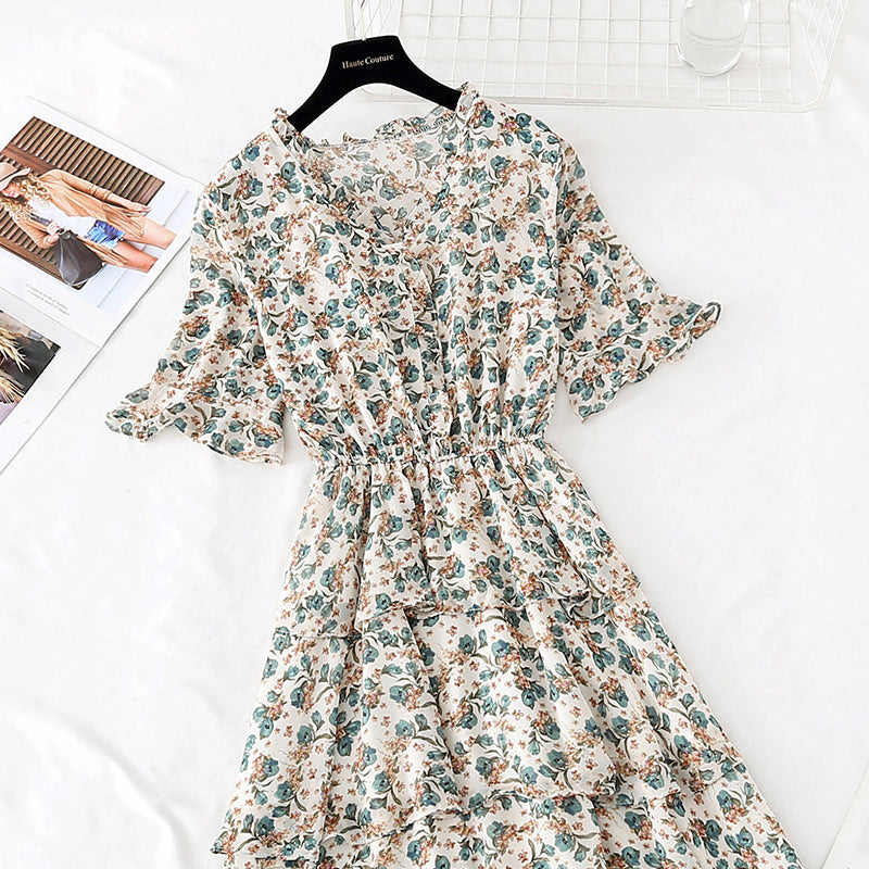 Die neue Taille ist schmal, französischer Retro-Chiffon-Kuchen-Langrock 4602