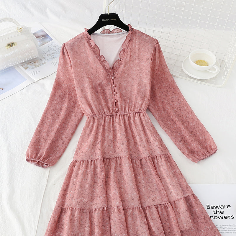 New Ruffle French Vintage chiffon skirt long  4537