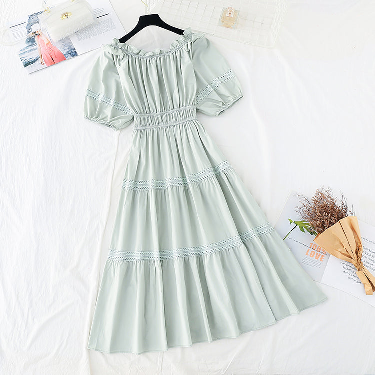 New style bubble sleeve temperament French light mature style slim skirt  4217