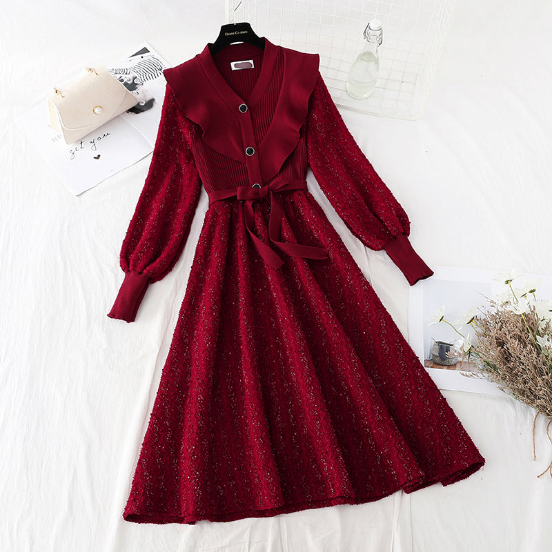 Robe rouge à lacets avec oreilles en bois fin pour femme 4093