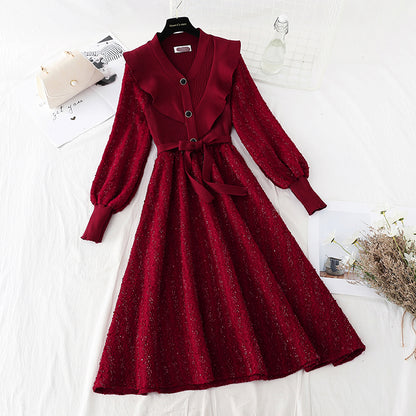 Robe rouge à lacets avec oreilles en bois fin pour femme 4093