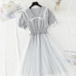 Cotton linen dress Plaid gauze fairy skirt French doll collar  4425