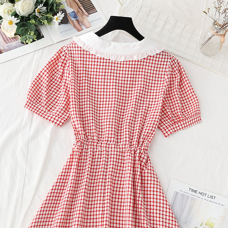 French doll neck age reducing plaid skirt  4243