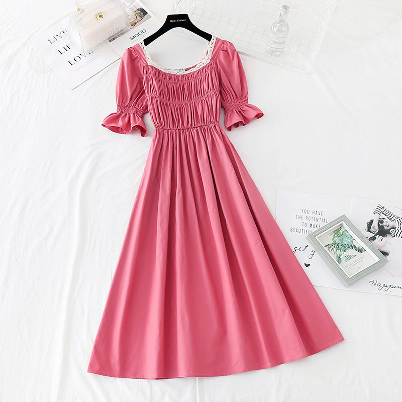 The new waist is slim, square neck skirt, French retro dress  4505