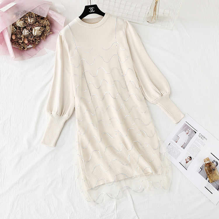 Knitted dress small Xiangfeng net red sweater suspender yarn skirt suit  4464