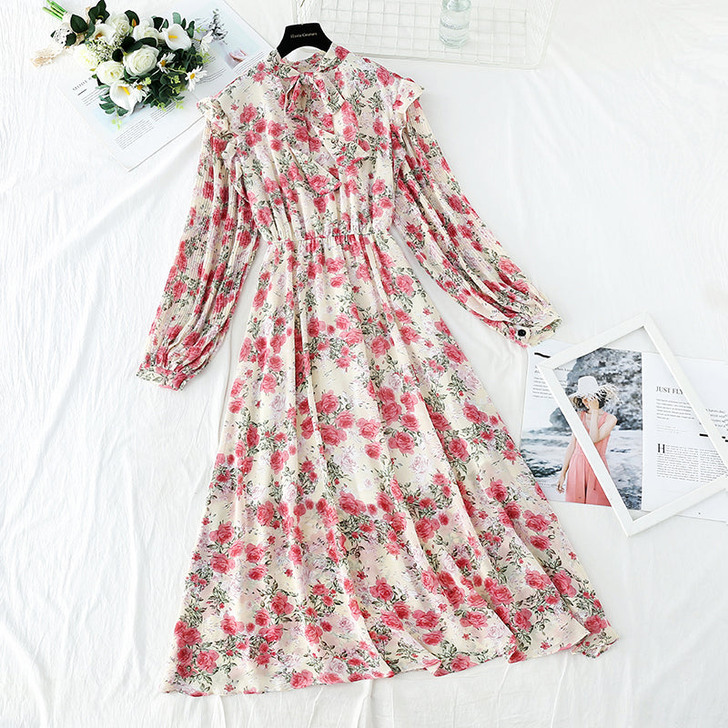 The new female Floral Chiffon dress is slim at the waist  4545