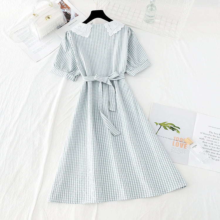 Doll neckline waistband shows thin temperament skirt  4183