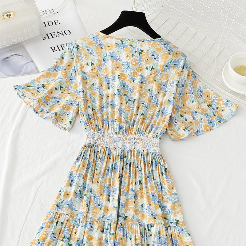 Neuer französischer sanfter Rock V-Ausschnitt, schmaler Rock mit floraler Taille 4234