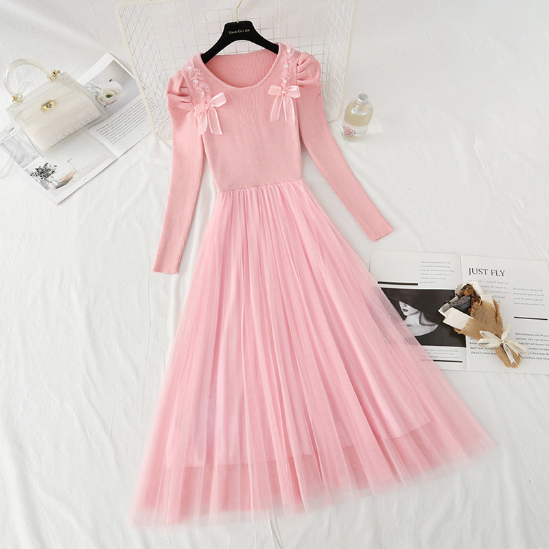 Design sense knitted long skirt temperament fairy skirt  4440