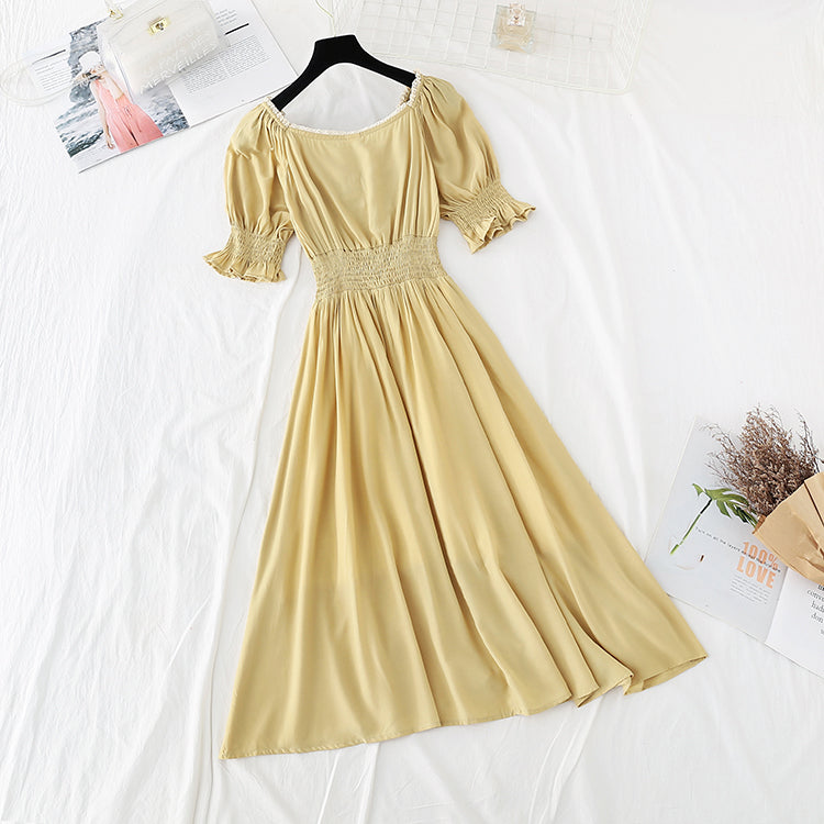 New style bubble sleeve length French retro skirt with slim waist  4218