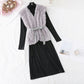 Black bottomed dress + Lamb Fur Vest long skirt  4456