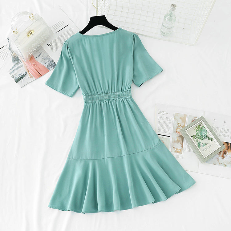 The new waist is slim, and the light cooked wind lotus leaf edge fishtail skirt  4156