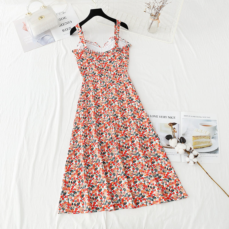 Sanfter Wind Strapskleid French retro floral 4129