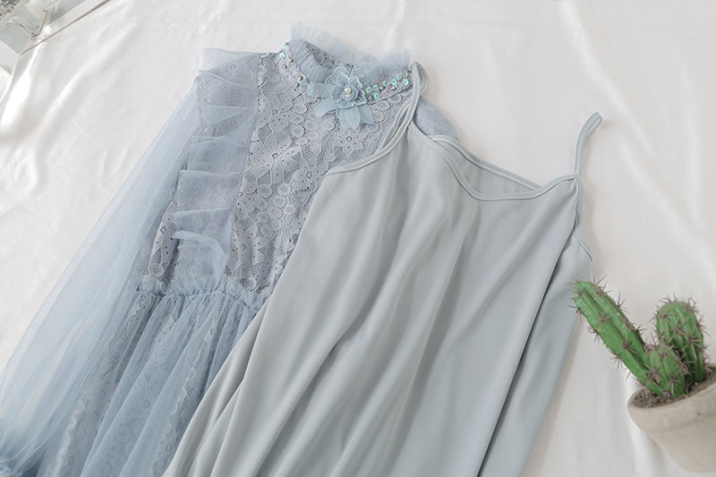 Dreidimensionales Blumenspitzenkleid aus schwerer Industrie im französischen Stil 4325