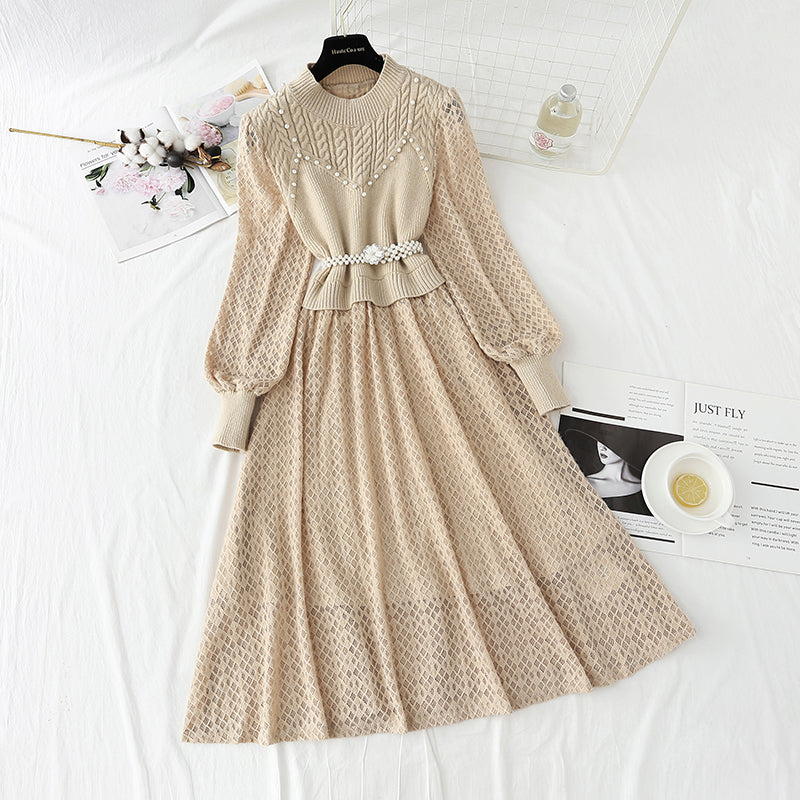 New super fairy lace stitched knitted dress  4435