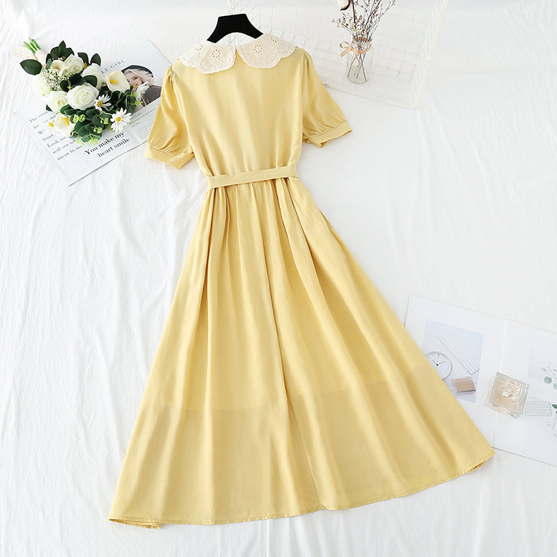 Cotton linen dress French retro fairy long skirt Platycodon grandiflorum skirt  4227