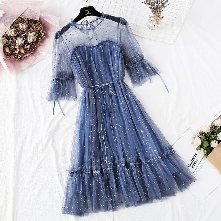 Minority Platycodon skirt fairy star gauze dress  4331