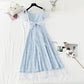 French long dress square neck bubble sleeve fairy skirt  4419