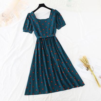 French retro fairy super fairy series square neck dress  4213