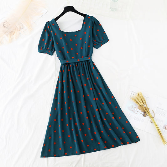 French retro fairy super fairy series square neck dress  4213