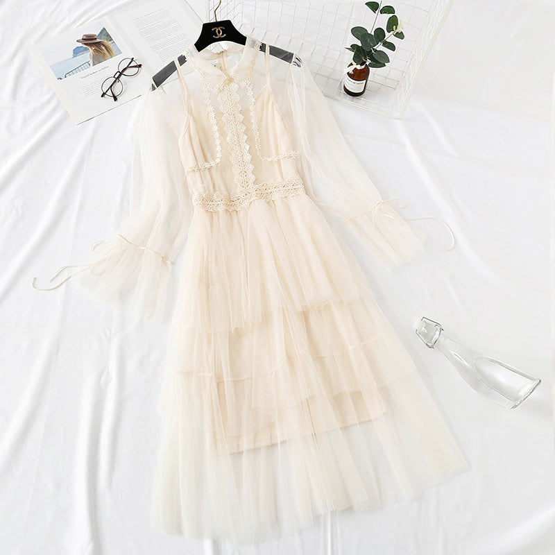 Small retro doll skirt heavy industry lace mesh cake dress  4460