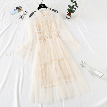 Small retro doll skirt heavy industry lace mesh cake dress  4460