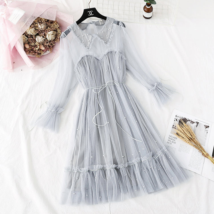Mesh dress gentle super fairy loose doll A-line skirt  4372