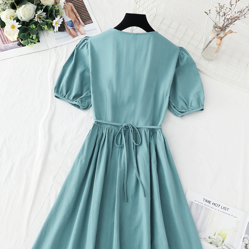 New French bow princess skirt bubble sleeve small skirt long  4247