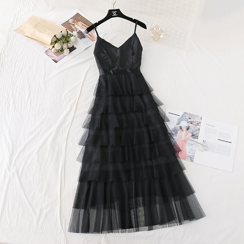 The new waist is slim, and the mesh cake skirt is long  4389