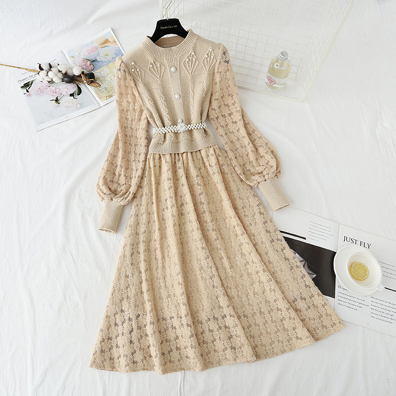 New Lace Panel Plush inner bottom skirt long  4437