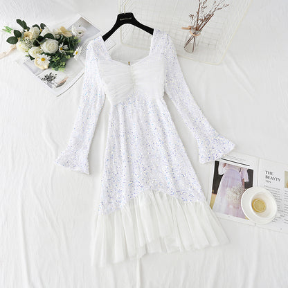 Square neck mesh fairy fishtail Sequin bottomed skirt  4432