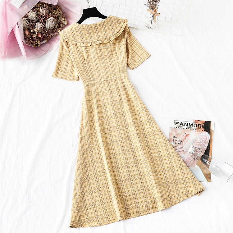 Französische Taille geschlossen, um dünnes Temperament zu zeigen, karierter Retro-Rock 4163