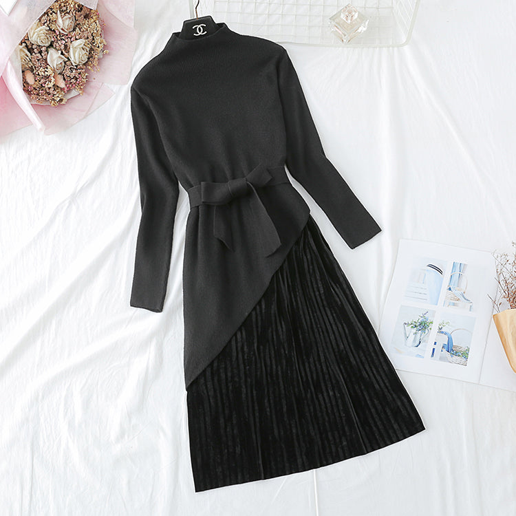 New beveled sweater + velvet skirt  4468