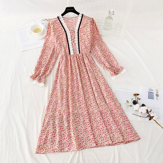 Slim skirt single breasted Chiffon floral skirt  4081