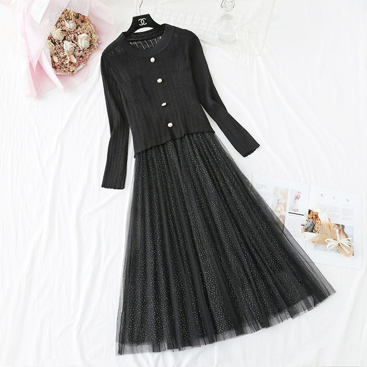 Little fragrant wind fairy suspender bottomed skirt suit  4357