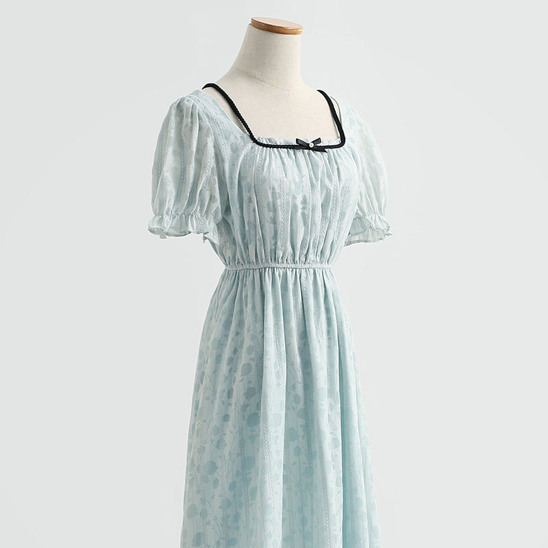 Niche design sense square collar Kikyo first love dress  4292