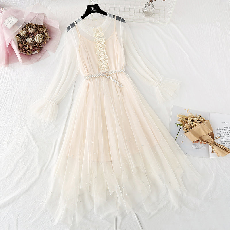 New suspender skirt fairy super xiansen stem orange French Retro  4497