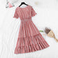 Ruffle Sleeve Plaid temperament dress goddess style thin dress  4206