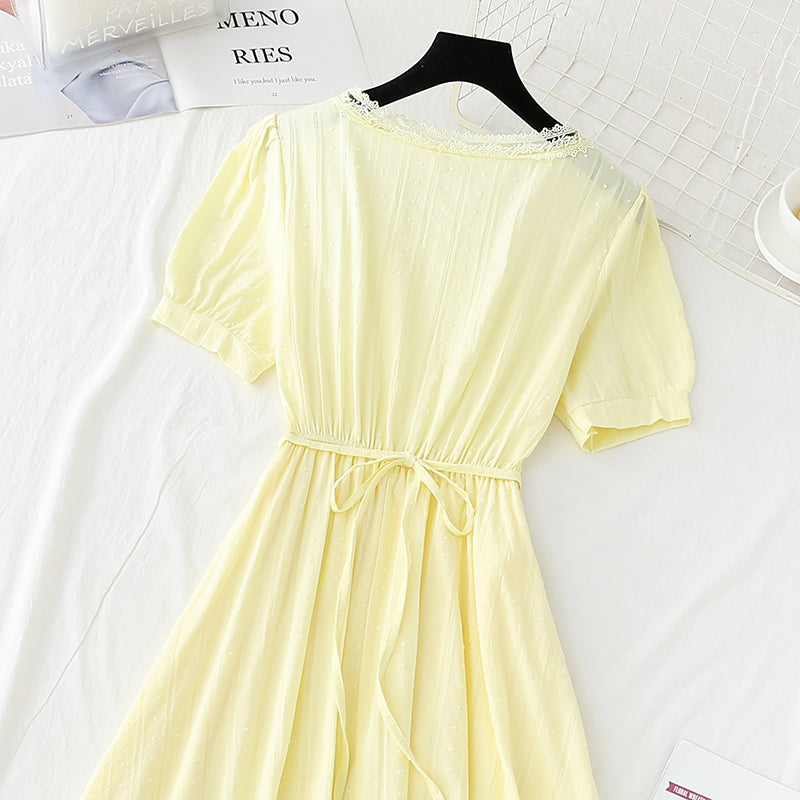 Jupe fine en dentelle à encolure carrée, fermeture à la taille, premier amour 4240