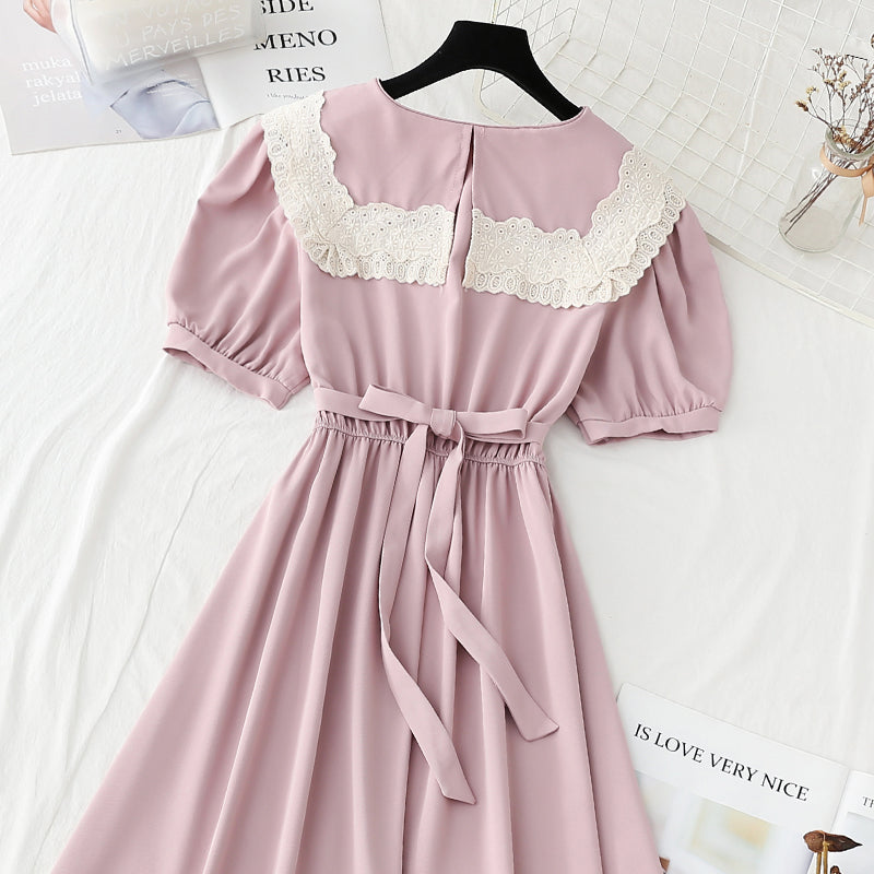 New French gentle style first love skirt with thin waist and long style  4239