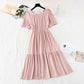 Cotton linen dress shows thin French retro skirt  4145