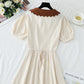 Cotton linen dress sweet bubble sleeve doll collar  4272