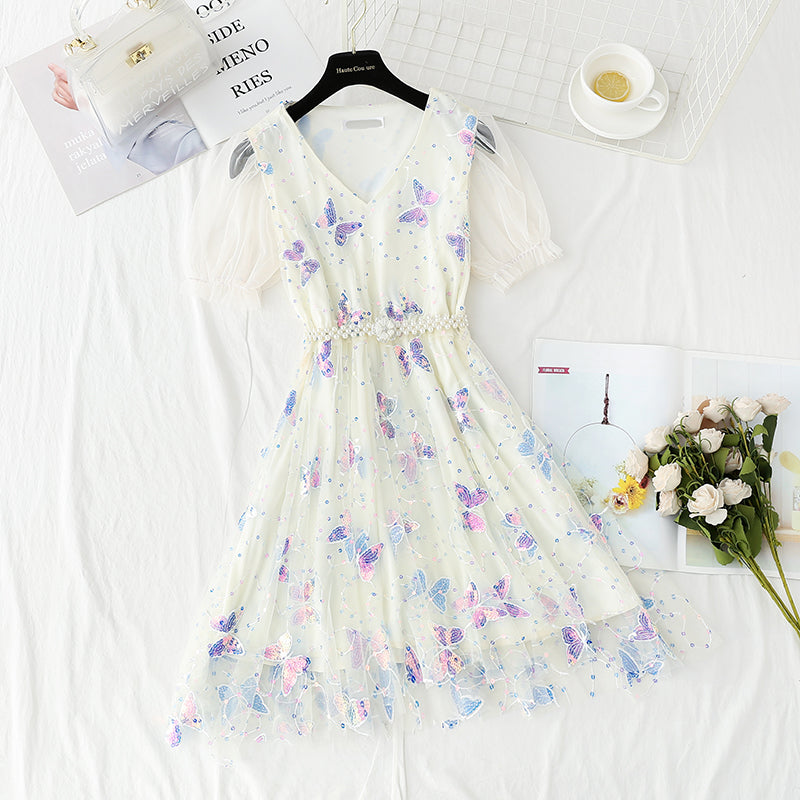 Fairy super fairy lace gauze skirt heavy industry embroidery Sequin  4421