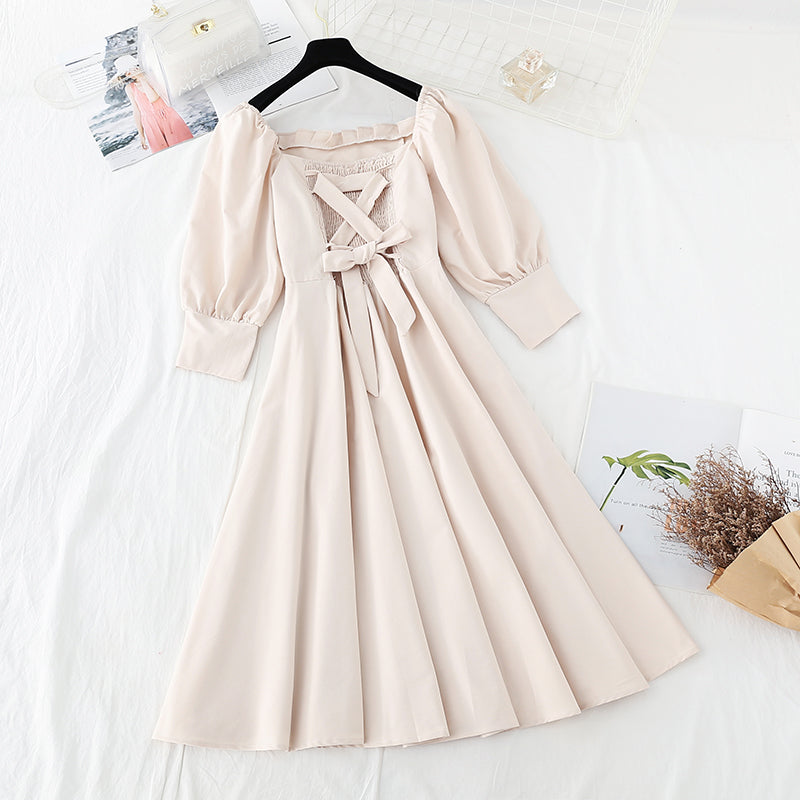 French square neck dress design sense of minority skirt  4207