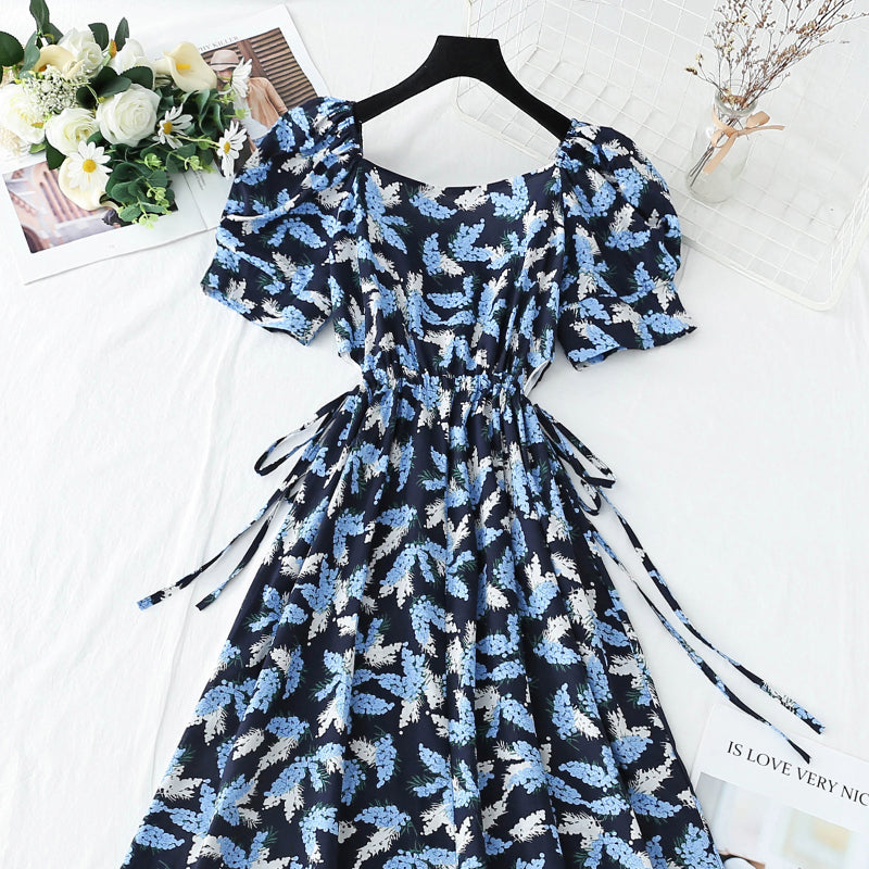 Jupe slim à manches bouffantes françaises à taille ouverte, rétro, taille douce 4264